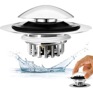 Bathtub Drain Stopper, Pop Up Tub Drain Hair Catcher, Bath Tub Drain Plug and Cover for 1.45-1.8in Drain Hole, Replaces Lift and Turn, Tip Toe or Trip Lever, Silver (2.75 x 2.75 x 0.95 inches)