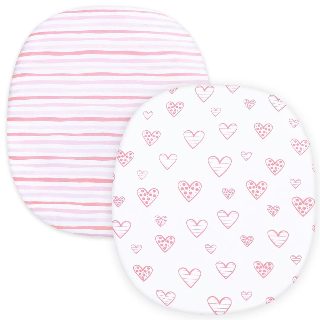 Bassinet Fitted Sheets Compatible with Graco Pack n-Play Dome LX Bassinet(not playard), 2 Pack, 100% Jersey Knit Cotton Fitted Sheets, Pink Print for Baby