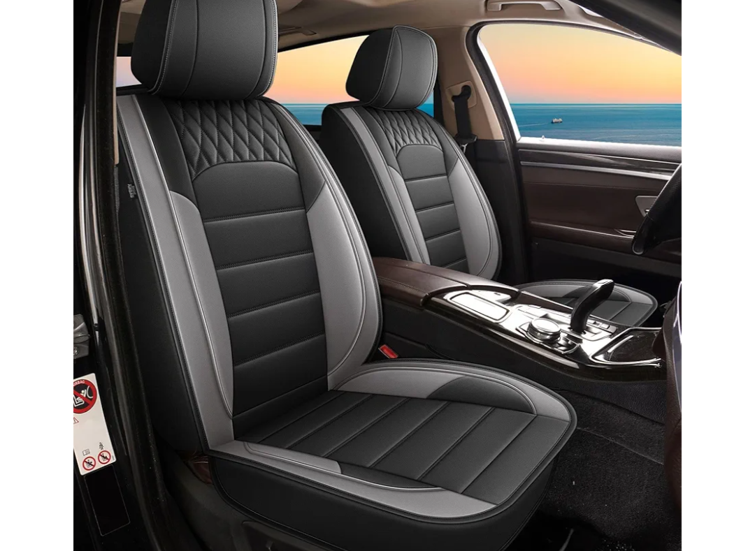 Seat Covers for Car Full Set Fit for Dodge Journey 2011-2020: 5 Seat Automotive Leather Seat Covers Faux Waterproof Seat Protectors,(Black&Grey)