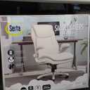 Serta Bryce Executive Office Chair, Ergonomic Computer Desk Chairs with Patented AIR Lumbar Support, Comfy Body Pillows, Height Adjustable, Swivel Base with Wheels, Bonded Leather, Cream White