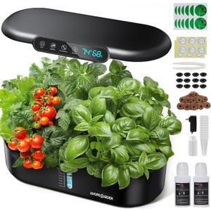 Ahopegarden Hydroponics Growing System Kit: 12 Pods Indoor Herb Garden with Smart Environmental Detection - Full Spectrum LED Grow Light for Growing Vegetables Herbs and Lettuce - Home Gardening (Onyx Black)