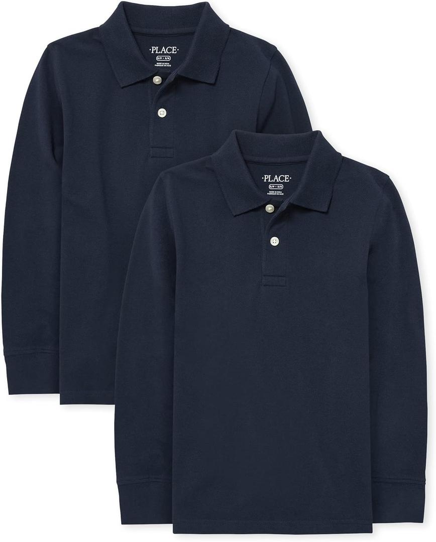 The Children's Place Boys Uniform Long Sleeve Pique Polo (Medium, Nautico 2-pack)