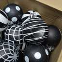 Realspring 24 Pcs Christmas Ball Ornaments Black and White Christmas Tree Decoration Ornaments 2.36 Inches Glitter Plastic Stripe Dot Snowflake Hanging Decoration for Home Indoor