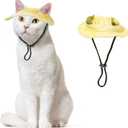 Pet Hat with Ear Holes Sunscreen Cap, Adjustable String Dog Cat Summer Sun Hat,Cat Dog Bucket Hat for Birthday Party Costume Decoration Outdoor Hiking (Yellow, Large)