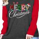 Plus Size Christmas Shirt Women Merry and Bright Long Sleeve Merry Christmas Long Sleeve Xmas T Shirts Tops (3X-Large, P10)