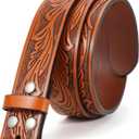 SANSTHS Western Leather Belt Strap for Men, Cowboy Belts without Buckle Cowgirl Western Strap Belt for Jeans Christmas Belts (for 46"-50" Waist, Coffee/Feather)