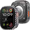 SDOCEBF Metal Case for Apple Watch Ultra/Ultra 2/Ultra 3 49mm, Military Grade Protection with Back Cover, Straight Edge Ultra Thin Lightweight Protective Cover for iWatch 49mm (Carbon Fiber Black White)