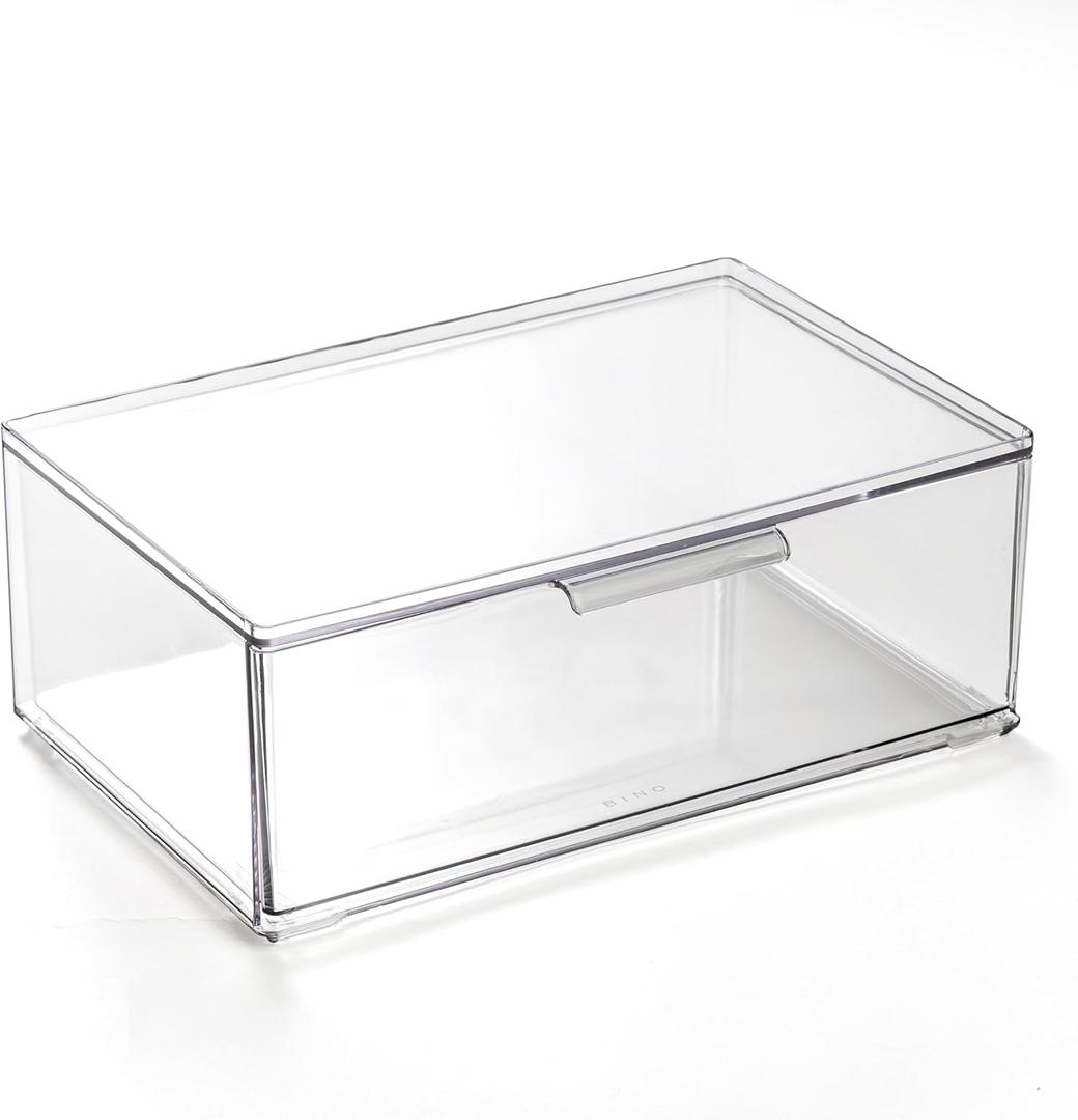 BINO | Clear Stackable Storage Drawers, Large | Clear Storage Drawers with Built-In Handles | Durable Plastic Organizer Drawer | Modular Stackable Drawer Acrylic Organizer (1 Pack - Large)