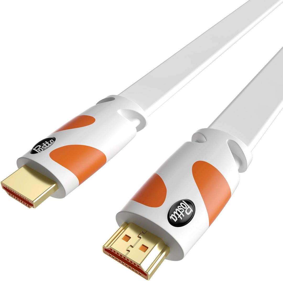 Postta Flat HDMI Cable 25 Feet 4K HDMI2.0 Cable Support 4K(2160P),3D,1080P,Ethernet,Audio Return(White-Orange) (25FT, Orange)