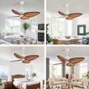52"Tropical Ceiling Fans with Lights, Indoor Palm Leaf Ceiling Fan with Light and Remote for Living Room Bedroom, ABS Blades, Dimmable LED Lights, 6 Speeds, Adjustable Height-Light Wood Grain