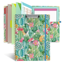 Clipboard Folio with Notepad for Letter Size (11" x 8.5"), 5 Extra Folders with Storage 10 Pockets, 39 File Folder Labels, Elastic Closure Spiral Clipboard with Storage(Cactus Flowers)