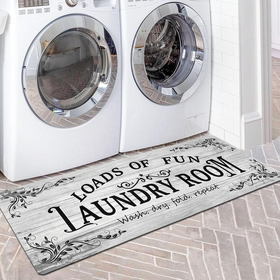 Laundry Room Rug Runner 20"x48" Non Slip Waterproof Laundry Mats for Laundry Room Decor Washable Floor Farmhouse Laundry Rug for Mudroom, Washroom, Bathroom, Light Grey (1'8" x 4' (Runner))