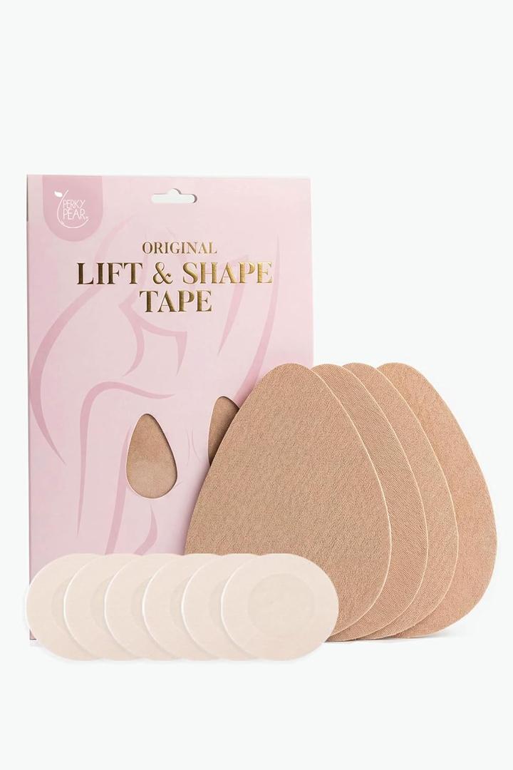 Perky Pear Original Lift & Shape Boob Tape [A-H Cups] - 2 Pairs of Boob Tape & 3 pairs Nipple covers (Beige, A-B)