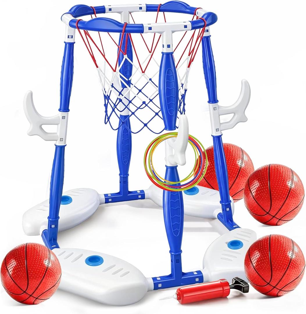 2 in 1 Pool Basketball Hoop, Pool Toys Swimming Pool Games for Kids Adults Family Party Birthday Games Toys