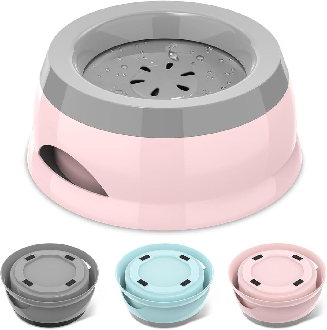25oz Slow Drink Dog Water Bowl, No Spill Water Bowl for Dogs Cats, Non-Splash No Mess Puppy Kitten Water Feeder, Carried Portable Base for Vehicle Car,Travel,Home (Small/Medium Pets) - Pink