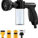 Car Wash Nozzle, High Pressure Water Garden Hose Nozzle with 8 Watering Patterns, Foam Sprayer with Soap Dispenser Bottle for Car Washing, Watering Plant (Black-4 Connectors)
