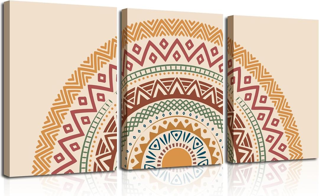 Set of 3 Boho Sun Art Print Mid Century Decor,Framed Canvas Wall Art Neutral Geometric Sun Minimalist Art,Boho Wall Art for Living Room Bedroom12x16inch
