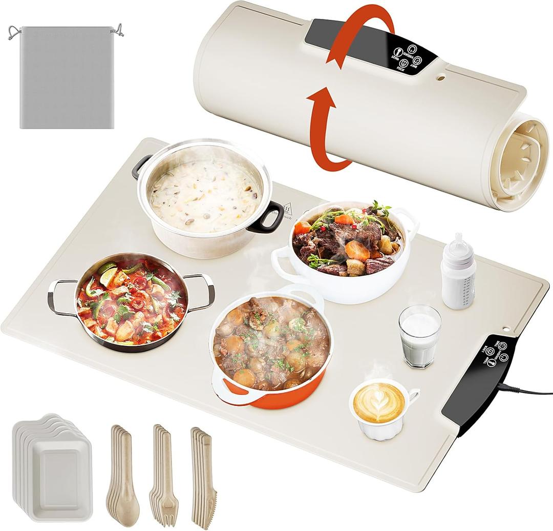 Warming Mat for Food  Silicone Heated Tray with Auto Reheat & Built-in Heating Element  Ideal Food Warmer for Parties, Buffets, Dinner & Gifts for Women