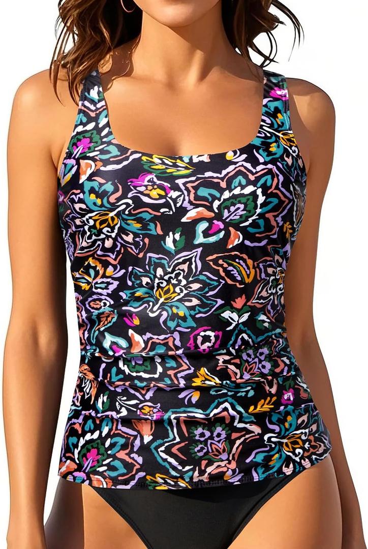 Aqua Eve Tankini Tops for Women Swimwear Top Only Tummy Control Bathing Suit Top No Bottom  (M)