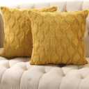Volcanics Pack of 2 Faux Wool Throw Pillow Covers 20x20 Inches Decorative Farmhouse Velvet Couch Pillow Case Soft Plush Square Boho Cushion Pillowcase, Yellow