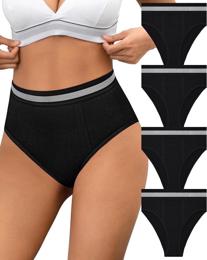 Eiggam Breathable Wicking Underwear High Waist Bikini Underwear Slight Tummy Control Panty Elastic No Show Cheeky Panty Pack (Medium)