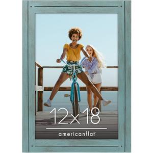Americanflat 12x18 Poster Frame with Polished Plexiglass - Hampton Collection - Distressed Wood Picture Frames for Vertical or Horizontal Wall Display - Turquoise Blue