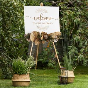 NianFeng Wooden Easel Stand for Sign, Easel Display Stand Floor for Wedding Sign with Adjustable Tray, 63-Inch, Tripod A-Frame Poster Light Duty, Welcome, Art Show & Baby Shower (Natural)