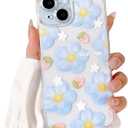 Compatible for iPhone 15 Case Cute Clear Oil Flower Floral Strawberry Design for Girls Women Soft TPU Shockproof Protective Girly for iPhone 15-Blue Flower