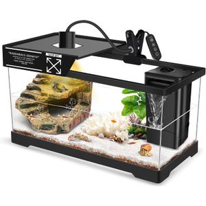 GOZILLA Turtle Tank Kit(Tank+Lamp+Filter), Upgrade PC Turtle Tank Starter Kit with Adjustable Lamp & Filter, Reptile Hideout Habitat with Lid for Small Reptiles.(19.68 9.52 9.44''/Large-Black-Kit)