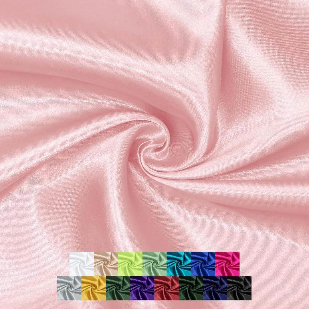 P Pothuiny 3 Yards x 55 Inch Wide Blush Pink Satin Fabric by The Yard, Silky Charmeuse Satin Fabric for Bridal Wedding Dress Decor DIY Apparel Crafts