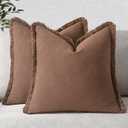 MIULEE Decorative Throw Pillow Covers Neutral Linen Fringe Throw Pillows Euro Shams Set of 2 Dark Coffee Boho Farmhouse Cushion Covers for Couch Sofa Bed Living Room Spring Home Decor 26x26 Inch