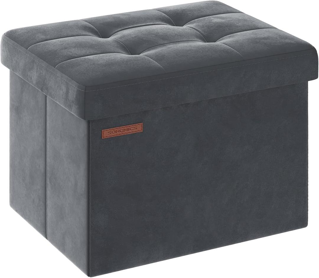 SONGMICS Storage Ottoman, Foldable Small Ottoman Foot Rest, 12.2 x 16.1 Inches Foot Stool, Load up to 286 lb, for Living Room, Bedroom, Dorm, Slate Gray ULSF200G01