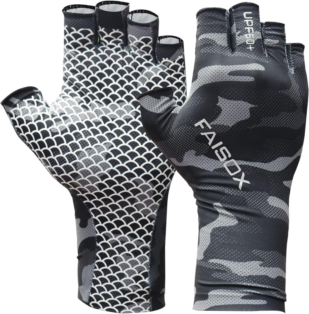 2 x Fly Fishing Gloves Men Sun Sleeves Fingerless UPF Camo Quick-Drying UV Sun Protection for Kayak Rowing Adults Women (Medium)