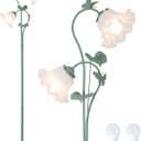 HMVPL Flower Floor Lamp for Living Room, Vintage Floor Lamp with 2 LED 5W Blubs, Foot Switch, Green Standing Lamp with Acrylic Shade, Unique Floral Tall Lamp for Living Room Bedroom Corner Office