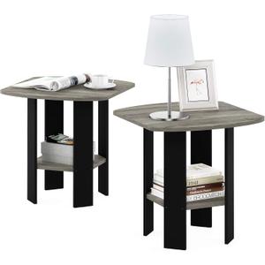 Furinno SIMPLE DESIGN Set of 2 Side Table, 2-Tier End Table, French Oak, 2-Pack, 2 Tiers, Standard Leg