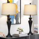 30" Black Table Lamps Set of 2, Touch Control Tall Living Room Lamp with USB A+C Ports and AC Outlet, 3-Way Dimmable Bedside Lamps for Nightstand, Modern Metal Bedroom Lamp, 2 Bulbs Included