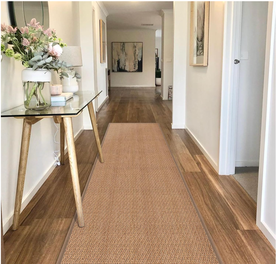 7ft Natural Jute Hallway Runner Rug Non Slip Washable, Rubber Backed Long Indoor Entryway Runner, Absorbent Kitchen Carpet Sink Rug, Camel
