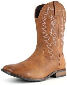 IUV Cowboy Boots For Men Wide Foot Square Toe Western Boots with Classic Embroidered Durable Slip on Boots 10.5