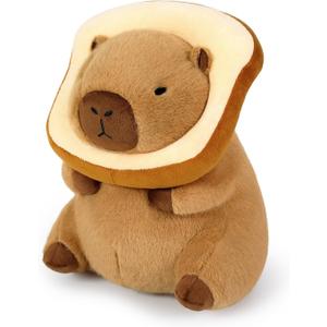 Ditucu Cute Capybara Plush Pillow with Wearable Toast Headgear Stuffed Animal Bread Capibara Plushies Toys Gifts for Kids Brown 11 Inch