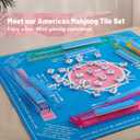 American Mahjong Tile Set with Pink Printed Carrying Bag, 166 Blue Tiles, 4 All-in-One Color Racks/Pushers, Mah Jongg Sets, Mahjong Game Set for Travel, Christmas, Birthday Gifts, 10.16 x 22.86 x 50.8 cm