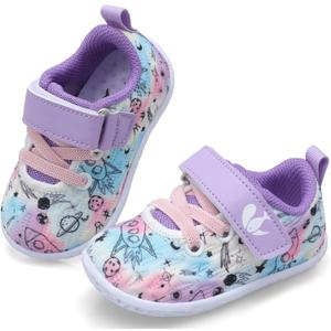 FEETCITY Baby First Walking Shoes Boys Girls Toddler Sneakers Anti-Slip Newborn Crib Shoes 18-24 Months Infant White Purple