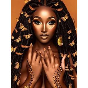 Reofrey DIY Diamond Art Painting Kits for Adults African Woman, Full Drill Round Rhinestone Diamond Art Painting Accessories, Cross Stitch Embroidery Canvas for Crafts Home Wall Decor, 30x40cm