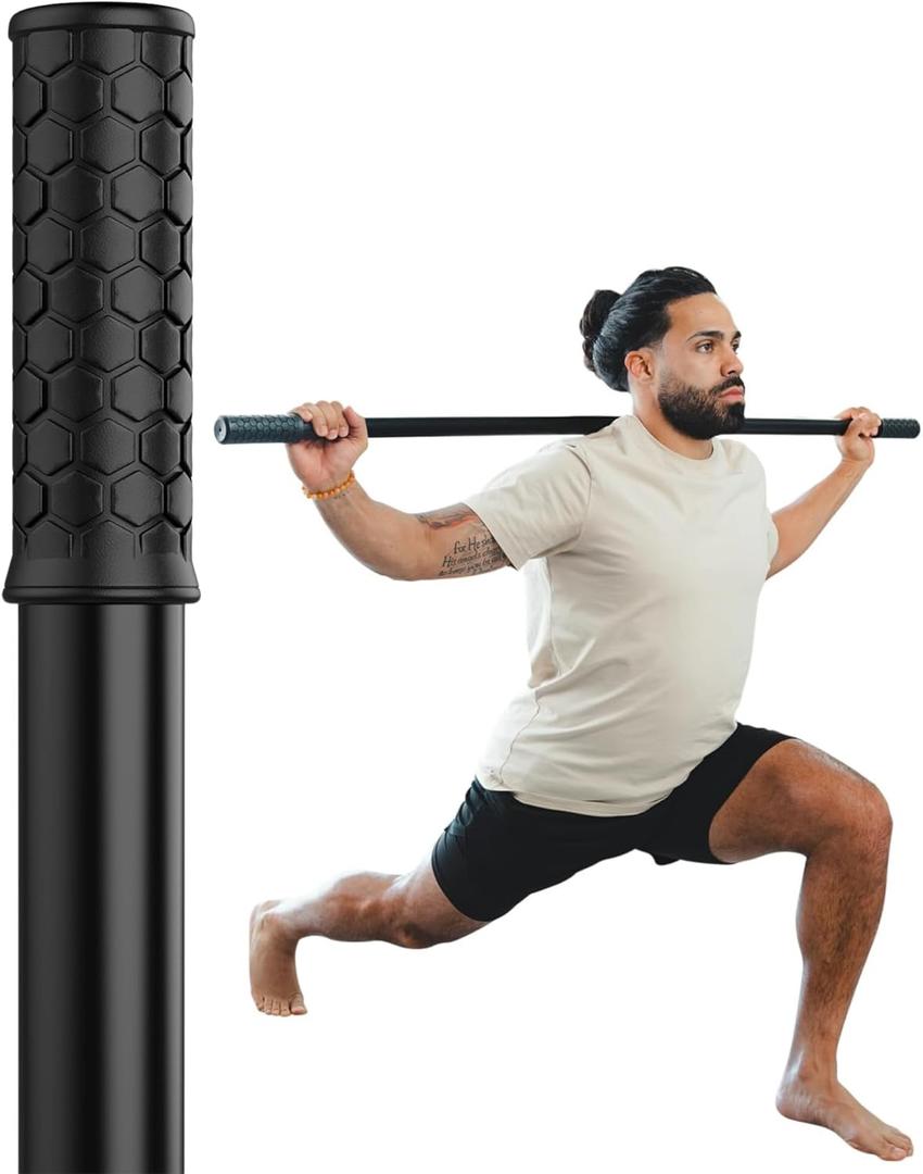 5ft Yoga Stick Made from Natural Bamboo - Stretching Stick for Mobility, Balance, Pilates & Physical Therapy - Exercise Stick with Non-Slip Ends - Includes 20+ Video Tutorials (Abyss Black)