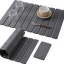 Large Stone Dish Drying Mat for Kitchen Counter, Fast Dry Diatomaceous Earth Mat – Foldable Stone Mat for Dishes, Utensils, Soap Dish – Non-Slip & Heat Resistant–2 PCS (23.6"×15.3" & 8"×4")–Dark Grey