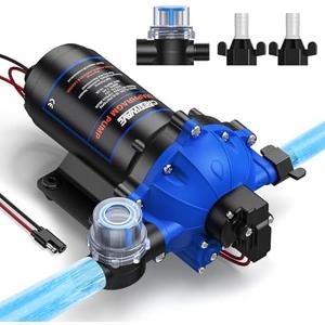 CrestWave 12V DC RV Water Pump, 7GPM 70PSI, Upgraded Five Chamber Self-Priming Diaphragm Pump with Heavy Duty Pressure Switch and Strainer for RV, Marine, Yacht, Caravan