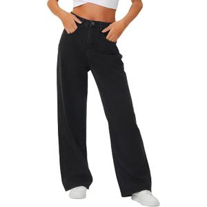 Genleck Baggy Jeans for Woman High Waisted Loose Wide Leg Jean Womens Boyfriend Y2K Pants Trendy (Black)