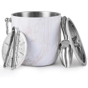 Insulated Ice Bucket, 3L Double Wall Stainless Steel Ice Bucket with Tongs,Lid, Scoop and Strainer, Ice Buckets for Parties,Cocktail Bars, Chilling Beer, Champagne, Wine Bottles