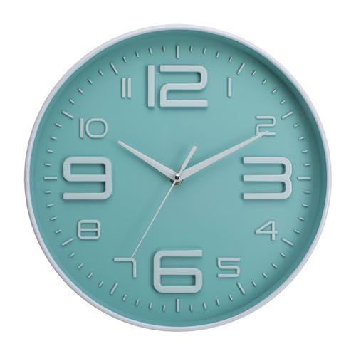 12 inch Silent and Non tick Battery Powered Quartz Round Wall Clock, Blue Modern Decorative Clock, Suitable for Home, Office, Bedroom (Green)