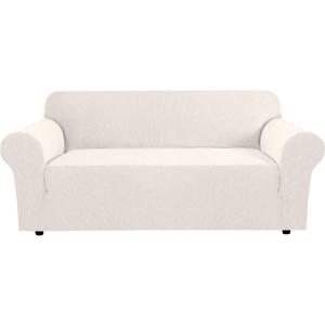 H.VERSAILTEX Stretch Sofa Covers for 3 Cushion Couch Covers Sofa Slipcovers for Living Room Feature Thick Checked Jacquard Fabric with Elastic Bottom, Sofa Large - Ivory