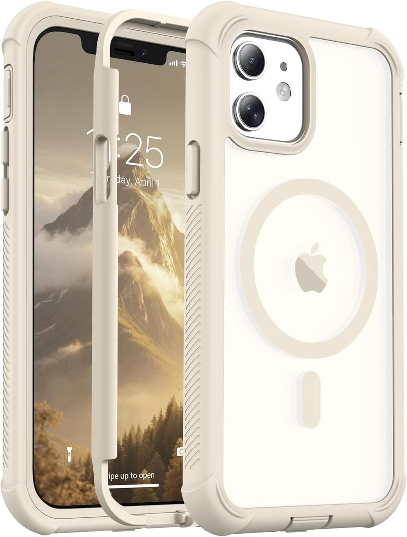 jaroco Magnetic for iPhone 12/12 Pro Case, [Compatible with MagSafe][Military Grade Drop Protection][Heavy Duty Protection][Non-Slip][Shockproof] 2-Layer Durable Bumper Phone Case 6.1''-Antique White